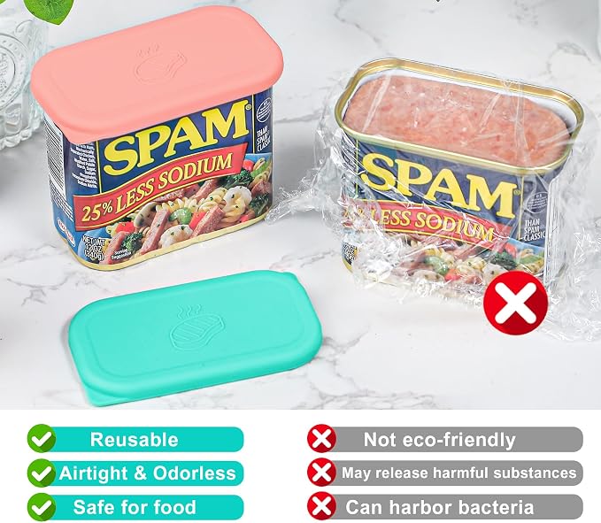 Silicone Can Lids for SPAM Canned Meat 12 oz, LFGB Platinum Silicone Can Covers for Food Storage, Freezer Dishwasher Safe, Set of 2