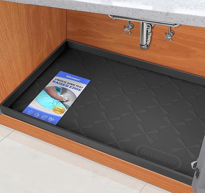 Waterproof Under Sink Mat 25" x 22" Silicone Mat Cabinet Protector | Heavy Duty Kitchen Cabinet Liner, Easy Press Drain, Home Essentials for Pet Feeding, Boots, Bathroom, Organizers & Storage