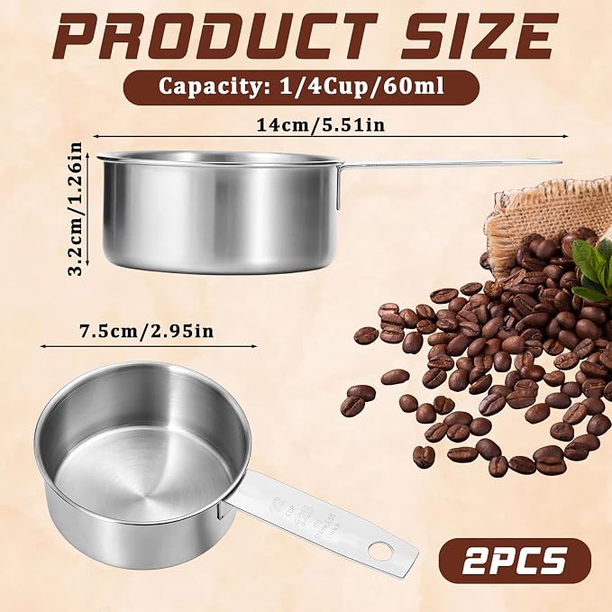 1/2 Cup Stainless Steel Measuring Cup, 2 Pcs (125 ml, 125 cc, 4 oz) Dog Food Scoop 1/2 Cup Scoop Half Metal Measuring Scoops for Feeding Pet, Wet and Dry Ingredients, Kitchen Cooking, Dishwasher Safe