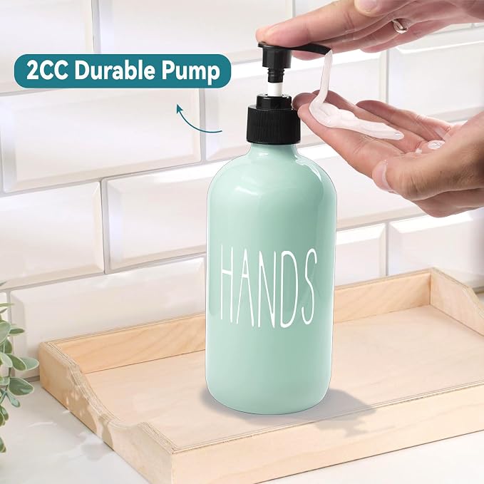 COHOSEGE Glass Soap Dispenser Set 2 Pack,16 Oz Dish Soap Dispenser for Kitchen Sink,Green Kitchen Accessories and Kitchen Decor,Green Decorations and Kitchen Utensils for Kitchen