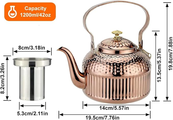 SANQIAHOME Antique 1.4L (45 Oz) Stainless Steel Teapot with Infuser Copper
