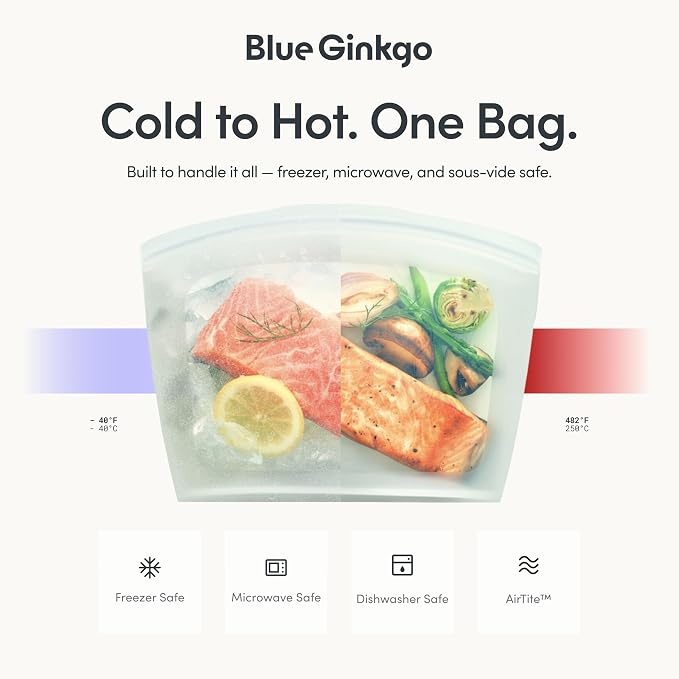 Blue Ginkgo Silicone Food Storage Bags, 4-Pack, Reusable, Made in Korea | Leakproof. Stand Up. Freezer and Dishwasher Safe. (Pumpkin)