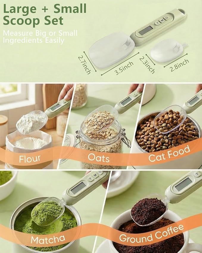 2026 Upgraded Digital Measuring Spoon 【High-Precision 0.01oz·Tested 10000+】 | 【7-Unit】 Baking Scale Digital Kitchen Scale for Baking, Gram Scale for Weight Loss, Large & Small Scoop, Green