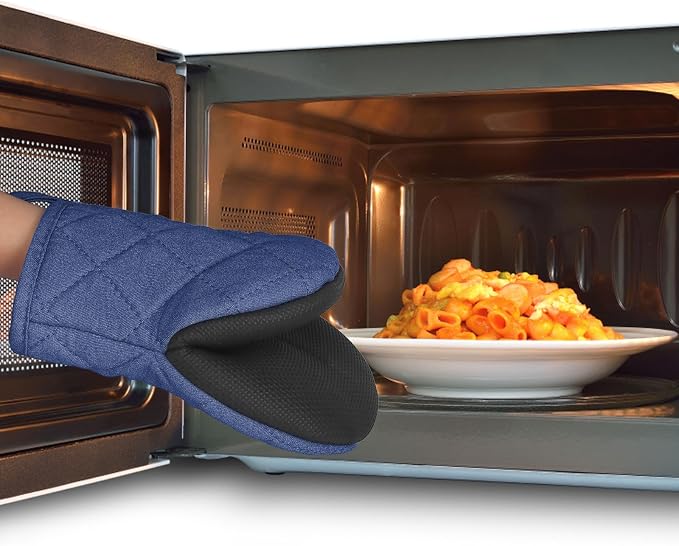 Goldmeet Mini Oven Mitts 2-Pack, 7"x5.5", 500°F Silicone Grip, Denim Blue | Non-Slip, Heat Resistant, Machine Washable, Hanging Loop, Fits Small Hands, for Baking Grilling BBQ Cooking