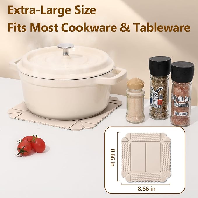 Magnetic Silicone Trivet Mat - Heat Resistant Hot Pad for Hot Dishes, Pots & Pans, Non-Slip Table & Countertop Protector (Beige)
