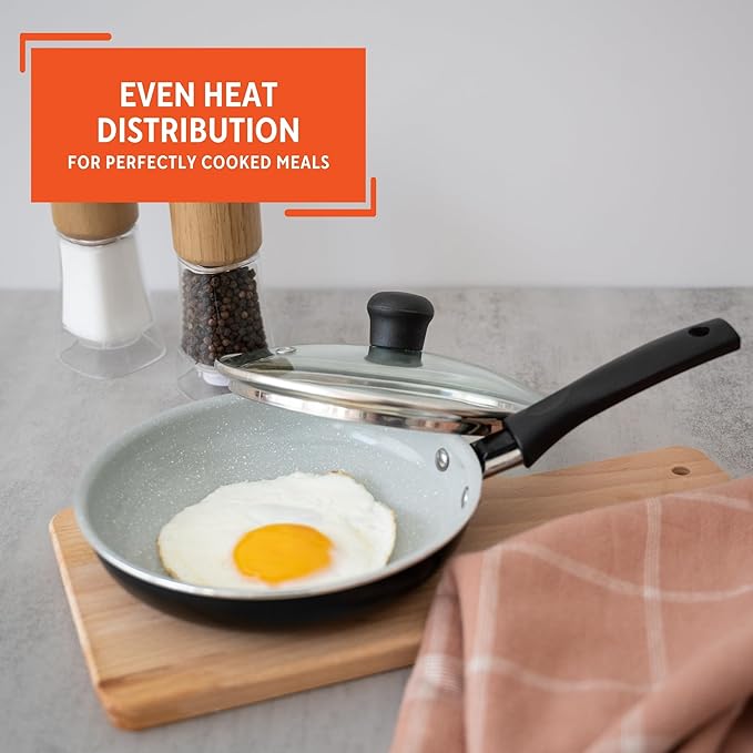 IMUSA 6.3 Inch Premier Cera Aluminum Gray Speckled Ceramic Egg Pan | Perfect for Single-serve Breakfasts and Snacks, Lightweight Aluminum Body, Cool-touch Handle, Glass Lid for Easy Monitoring