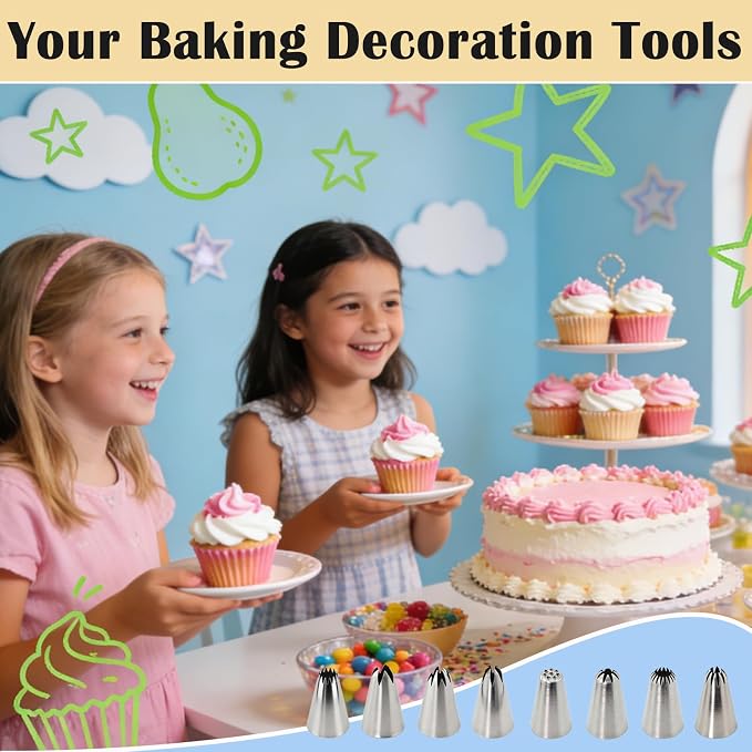 Hendiy 12pcs Large Piping Tips Set | Seamless Stainless Steel, Frosting Icing Tips, Includes Reusable Piping Bag and Coupler