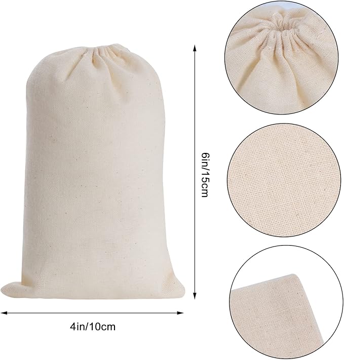 Tayfremn 200Pcs Cotton Drawstring Bags, Reusable Muslin Bag Natural Cotton Bags with Drawstring Produce Bags Bulk Gift Bag Jewelry Pouch for Party Wedding Home Storage, Natural Color (4 x 6 Inches)