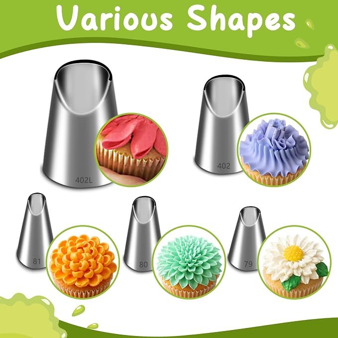 Suuker 5 Pieces Chrysanthemum Piping Tips Set | Stainless Steel, Cake Decorating Tips, Frosting Icing Tips, 402L 402 79 80 81