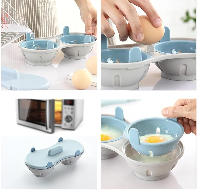 Microwave Egg Poacher, 2 Cavity Egg Cooker poached Egg Cup Egg Poacher Microwave Egg Cooker Egg Steamer for Kitchen Cooking Gadgets Blue