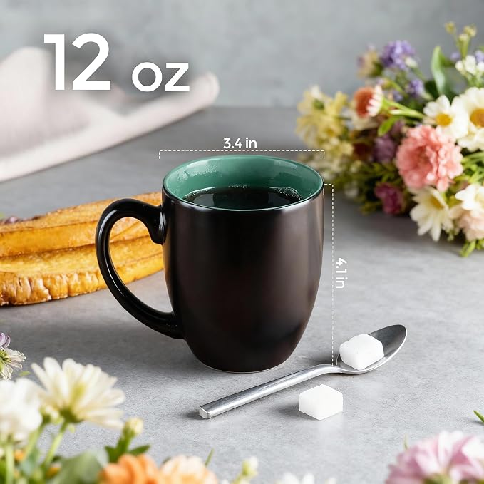 GBhome 12 oz Coffee Mugs Set of 6, Ceramic Coffee Cups- Green