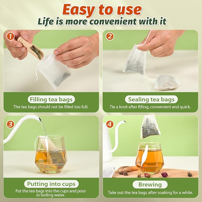 Empty Tea Bags for Loose Leaf Tea, 300Pcs Disposable Tea Infuser Sachets | Fillable Tea Filter Bags with Cotton Drawstring(3.54"X 2.75"), Widely Used for Stewing or Brewing Tea, Coffee, Herb, Spice