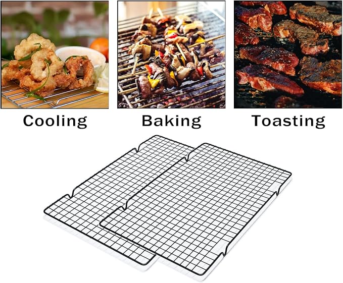 2 Pack Cooling Rack for Baking Cooking, 16" x 10" Squares Wire Racks | Small, Squares Grids, Oven Safe Cookie Cooling Rack, Roasting, Grilling, Drying