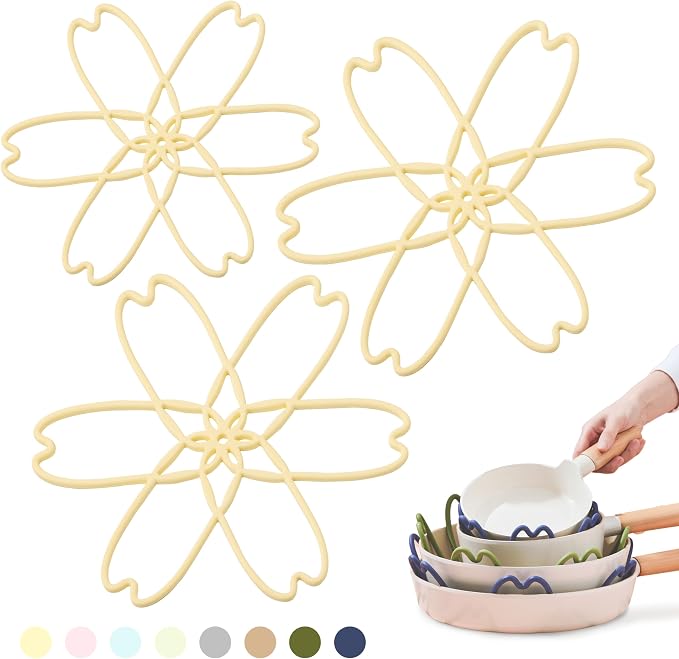 Silicone Pan Protectors for Stacking 3 Piece (Lemon Yellow, S&L) | Pot Separators for Cookware, Prevent Scratch, Protect Coating, Dishwasher Safe, Multi-Purpose Heat Resistant Trivets