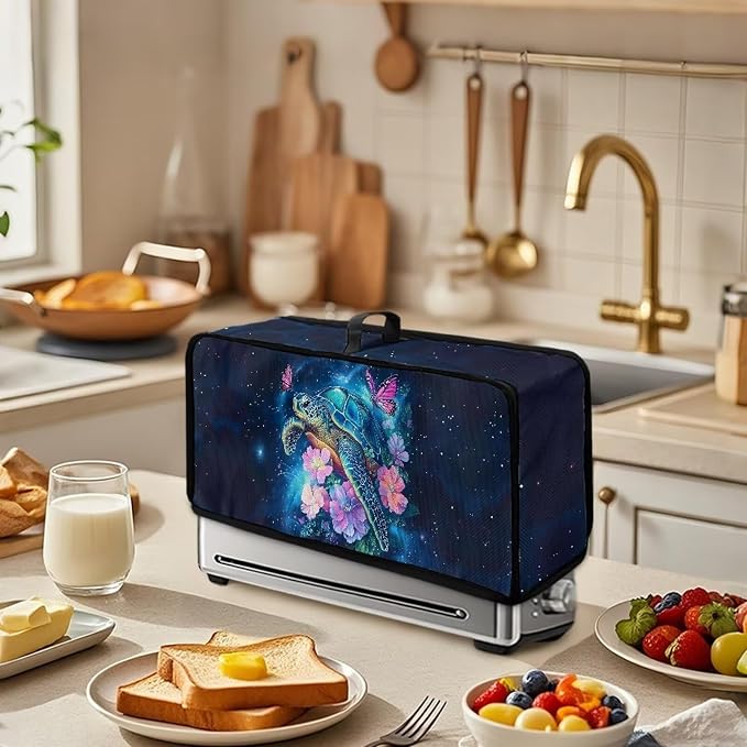 ZDCUSTOM Hibiscus Floral Sea Turle Slim Toaster Cover Fits for Most Standard 2 Slice Long Slot Toasters, Keep Kitchen Small Appliance Clean from Dust and Fingerprint
