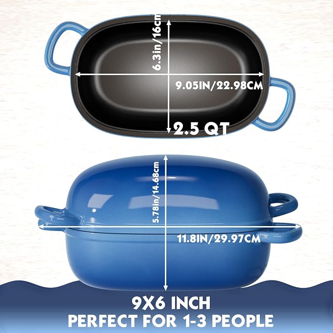 Dutch Oven 9x6 Inch，2.5QT Cast Iron Bread Pans for Bread Baking | Loaf Pan with Lid, loop handles，for Homemade Breadmaking，induction cooktop，oven safe，cooking stews & meats