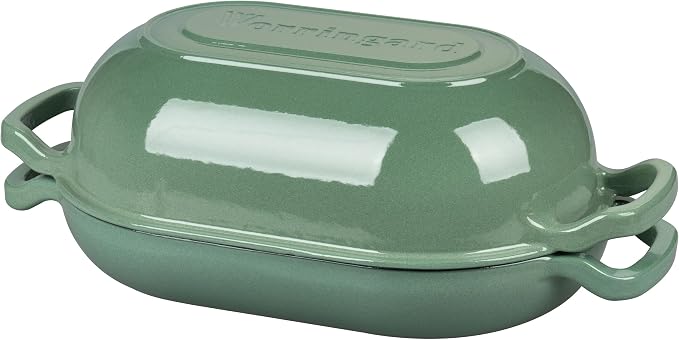 VORRINGARD Enameled Cast Iron Sourdough Bread Oven, Dutch Oven, Loaf Cast Iron Bread Pan for Homemade Bread Baking, Meatloaf Pan with Lid, 5QT, Sage Green