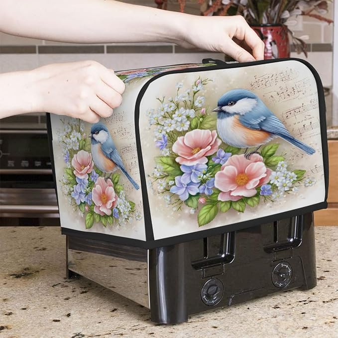 2 Slice Toaster Cover Painted Bird Flower Toaster Covers Two Slice Wide Slot Waterproof and Dustproof Covers for Wide Slot Toasters and Small Appliances Kitchen Decor Gifts