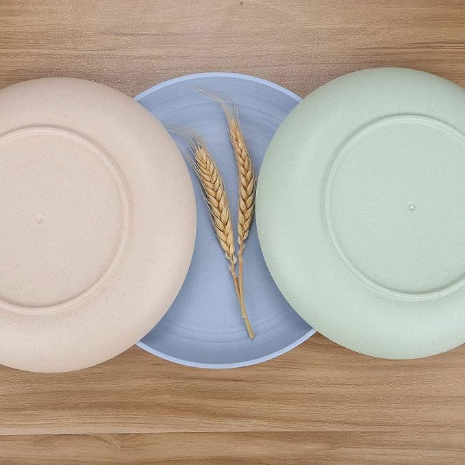 8.8 Inches Unbreakable Wheat Straw Plates - Reusable Plate Set - Dishwasher & Microwave Safe - Perfect for Dinner Dishes - Healthy, BPA Free & Eco-Friendly (8.8 Inches)