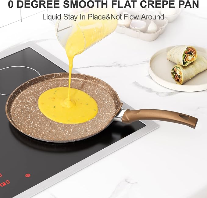 Innerwell 11 Inch Nonstick Crepe Pan,Granite Coated Pancake Pan-Gold | Granite nonstick coating, PFOA-free.Works on gas, electric, ceramic & induction. Easy-release & easy-clean.
