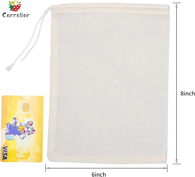 20Pcs Reusable Tea Filter Bags,Soup Bags,Bone Broth Brew Bags,Spice Bags,Muslin Strainer Bags,Natural Unbleached Cotton Cheesecloth Bags for Cold Brew Coffee(6x8inch)