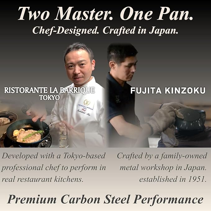Crafted in Japan. Trusted by Chefs. Japanese Carbon Steel Frying Pan – Precision-Formed, Pre-Seasoned & Lightweight, Chef-Designed for High-Heat Control (7.9 inches)