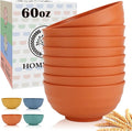 Large Bowl Set of 8, 60 oz Orange Wheat Straw Bowls, Unbreakable & Microwave Safe, Big Soup and Salad Bowls for Wedding, Party, Camping, Family Dining