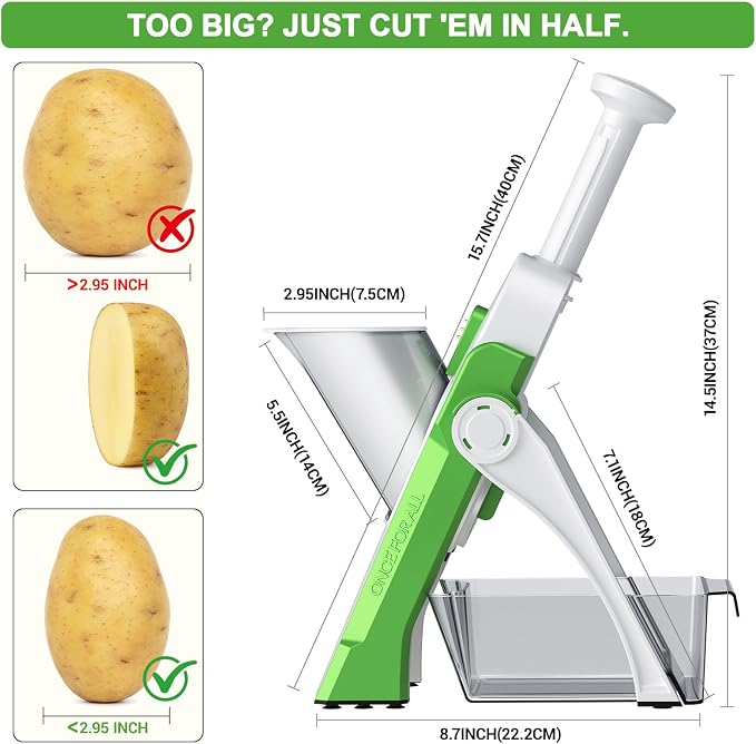 SupMaKin Upgrade Safe Mandoline Slicer, Vegetable Chopper, Potato Slicer 4 Modes Adjustable Thickness Food Cutter, Kitchen Chopping Artifact (6 in 1 Green) | 4 Modes Slice, Strips,Julienne Dicer,Vegetables Slicer Fry Food Cutter,Stainless Steel Blades,...