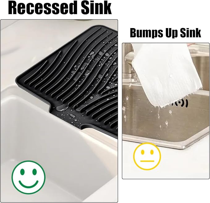 TIKNIK Silicone Dish Drying Mat for Kitchen Counter, Black-1pc, 16" x 12" | Heat Resistant & Non-Slip Dish Drain Pad with Built-In Drain, Dishwasher Safe, Quick-Dry, Hangable & Roll-Up for Storage
