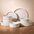 Famiware Nebula 12-Piece Stoneware Dinnerware Set, Creamy White | Plates and Bowls with Reactive Glaze and Colorful Speckles, Chip & Scratch Resistant, Microwave & Dishwasher Safe