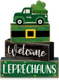 Lineshading 4 Pcs Wooden Leprechaun Block Signs Tiered Tray Decor | Rustic Farmhouse Shamrock Truck Signs, Stackable Tabletop Decor for St Patricks Day, Home Decor and Gifts