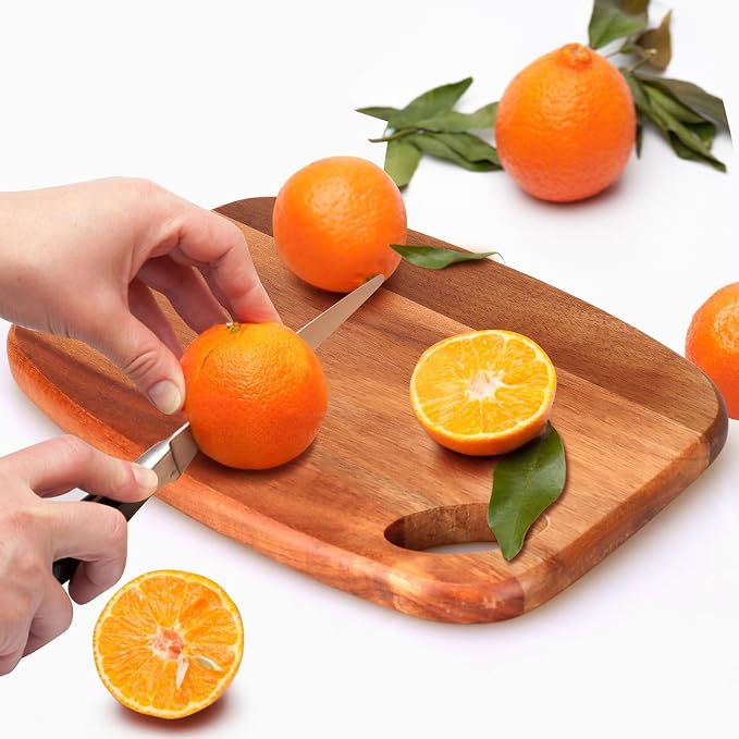 Small Acacia Wood Cutting Boards for Kitchen with Hanging | Medium Wooden Cutting Board for Vegetables, Fruit, Bread, Meat, Cheese, Charcuterie - BPA Free, 10" x 8"