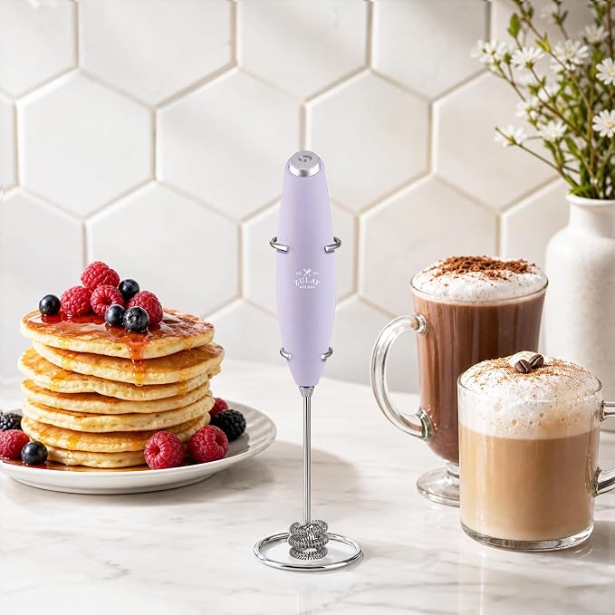 Zulay Kitchen Powerful Milk Frother Wand With Duracell Batteries - Ultra Fast Handheld Drink Mixer - Electric Whisk Foam Maker for Coffee, Lattes, Cappuccino & Matcha - Triple Whisk - Orchid Lilac