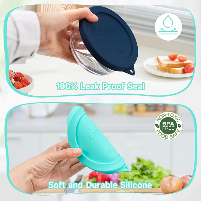 SOPHICO 2 Cup Silicone Lids Replacement for Pyrex & Anchor Hocking 7200-PC | Food Grade Silicone, Leakproof、Airtight Lids, Dishwasher Microwave Safe