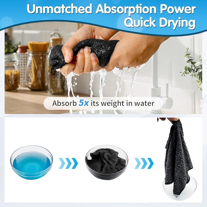 Black Microfiber Cleaning Cloth -Pack of 24, Highly Absorbent Cleaning Rags, 16"X12" All Purpose Cleaning Towels for Housekeeping, Kitchen, Car, Lint Free and Reusable Microfiber Towels