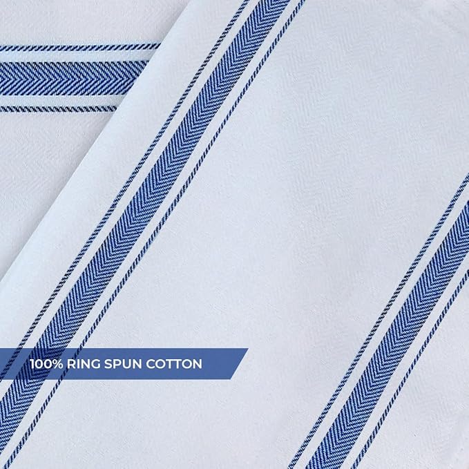 Dish Towels 30 Pack Blue Stripe 100% Cotton Kitchen Towel 15x25 Inch Tea Towels, Dish Cloths for Washing Dishes, Kitchen Rags for Drying Dishes