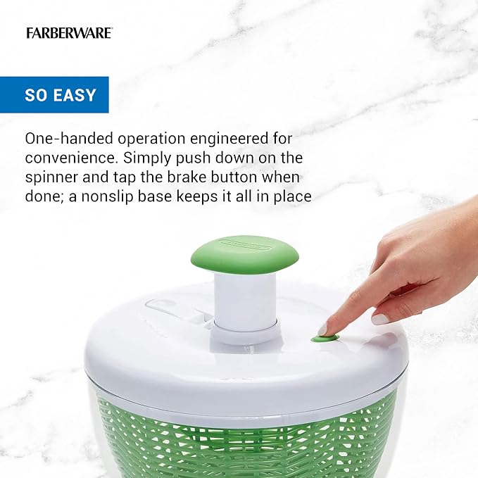 Farberware Pro Small Salad Spinner with Pump Lid, 3.16 Qt Lettuce Spinner and Fruit Washer Bowl with Colander Basket, One-Handed Operation, Nonslip Base
