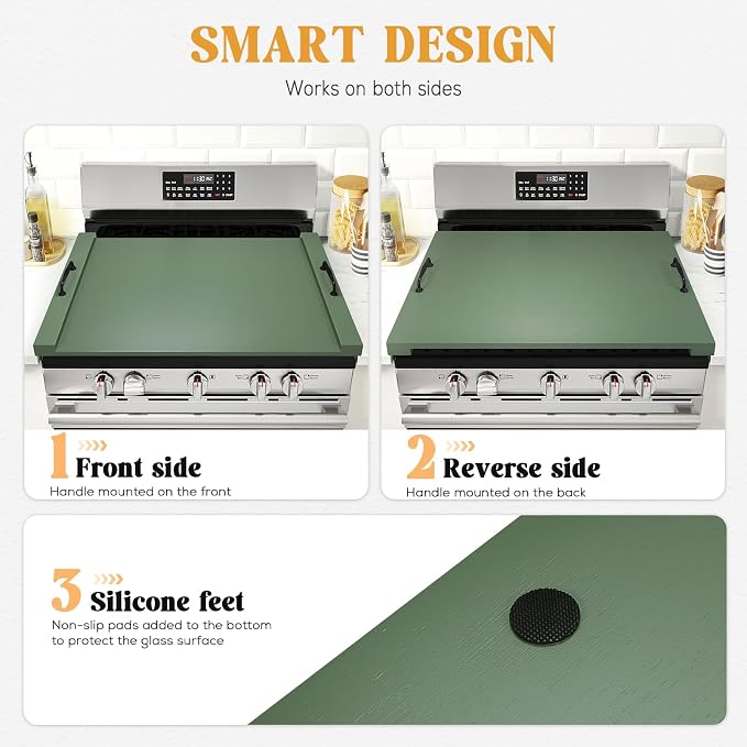 GASHELL Noodle Board Stove Cover with Handles for Electric, Gas Stove Top | 100% Bamboo, Forest Green, Increases Countertop Space, Multi-purpose, used as Charcuterie Board, Serving Tray, Turkey Board