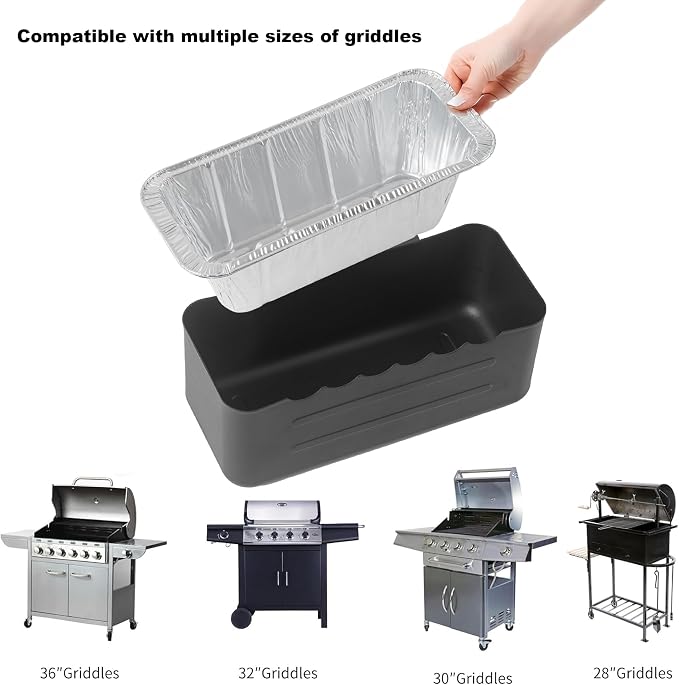 Drip Tray for Blackstone Griddles - Heavy Duty Grease Catcher Fits 17, 22, 28, 30 & 36 Inches, Includes Cup & 10 Disposable Liners, Easy Cleanup