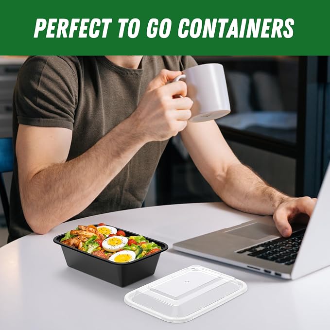 Dealusy 50 Pack (100-Piece) 24 oz Meal Prep Containers Reusable with Lids | Sturdy Leakproof & Food Safe, Microwave, Freezer, Dishwasher Safe Prep Containers, To Go Take Out Plastic Food Storage
