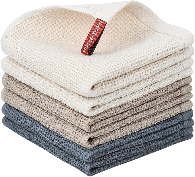 Nialnant 6 Pack Kitchen Towels and Dishcloths Sets,100% Cotton Soft Absorbent Quick Drying Dish Towels for Kitchen,Washing Dishes,12x12 Inches, Multi Color | Soft Quick Drying Dish Towels for Kitchen,Dish Rags for Washing Dishes,12x12 Inches, Multi Color