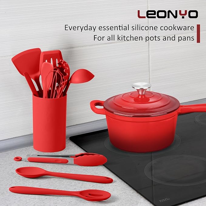 1 Quart Saucepan with Lid, Leonyo Enameled Cast Iron Sauce Pan with Lid, Small Enamel Cast Iron Dutch Oven Kitchen Cookware for All Cooktops Cooking Pasta, Soup, Milk - Up to 500°F & 4.4Lbs, Red