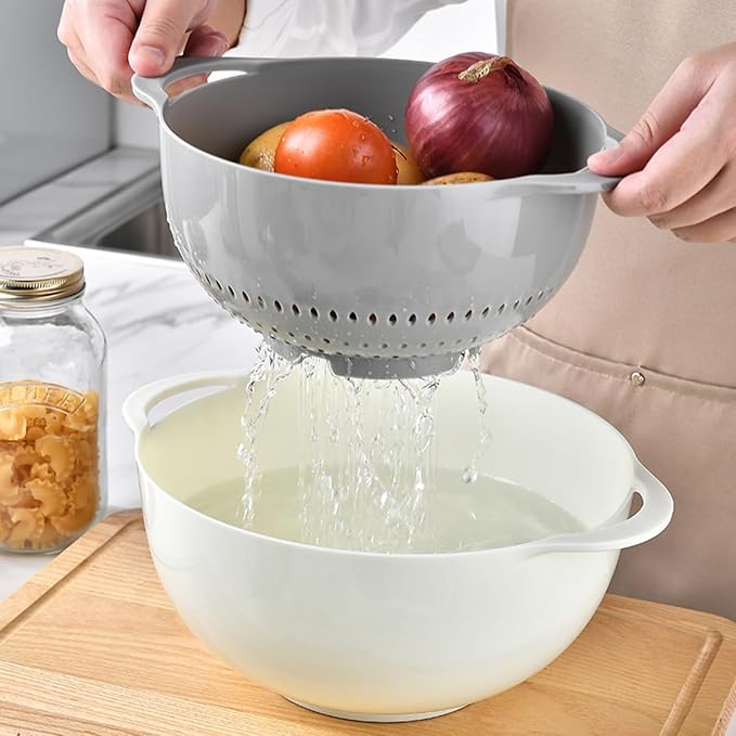 Mixing Bowls, Nesting Baking Bowls with Colander & Fine Mesh (Pebble-8PCS) | BPA-Free, Lightweight, Impact-Resistant, Rinse, Drain, Measure, Repeat, Colorful — Without the Risk.