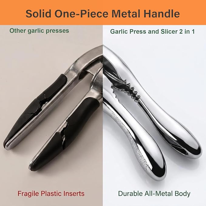 Garlic Press and Slicer 2 in 1, Heavy Duty Garlic Mincer, Crusher with Ergonomic Handle - Perfect for Home Cooks and Professional Chefs Alike.