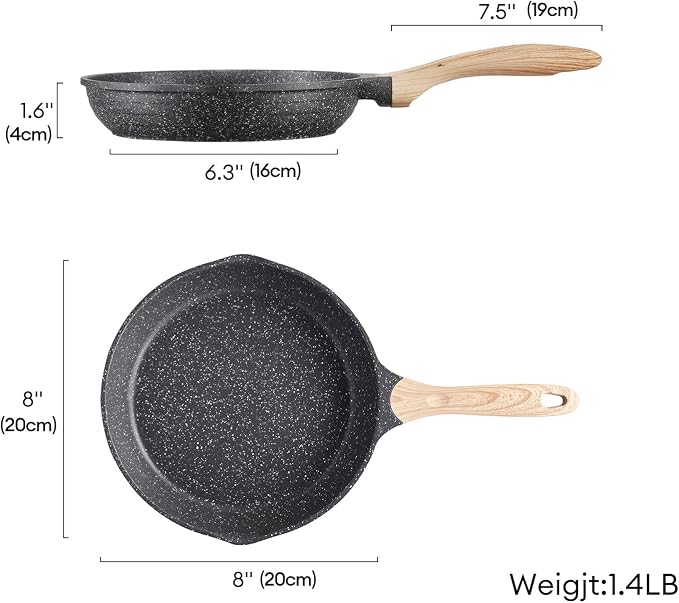 JEETEE 8" Nonstick Frying Pan Skillet Small Egg Pan with Lid Dual Spouts | Even Heating All Stove Compatible, Dual Spouts, PFOA PFOS Free, Cool Ergonomic Handle, Non Stick Omelet Cooking Fry Pan,Grey