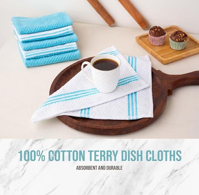 Lane Linen 16Pc Kitchen Towel Set - Heat Resistant Oven Mitts & Pot Holders, Reusable Dish Cloths, Absorbent Hand Towels - Aqua
