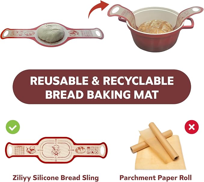 Silicone Bread Sling for Dutch Oven, 2 PCS Non-Stick Reusable Bread Baking Mats with Long Handles, Seamless Design Easy to Transfer Sourdough Sling Silicone Sourdough Sling Dough (Round/Oval Red)