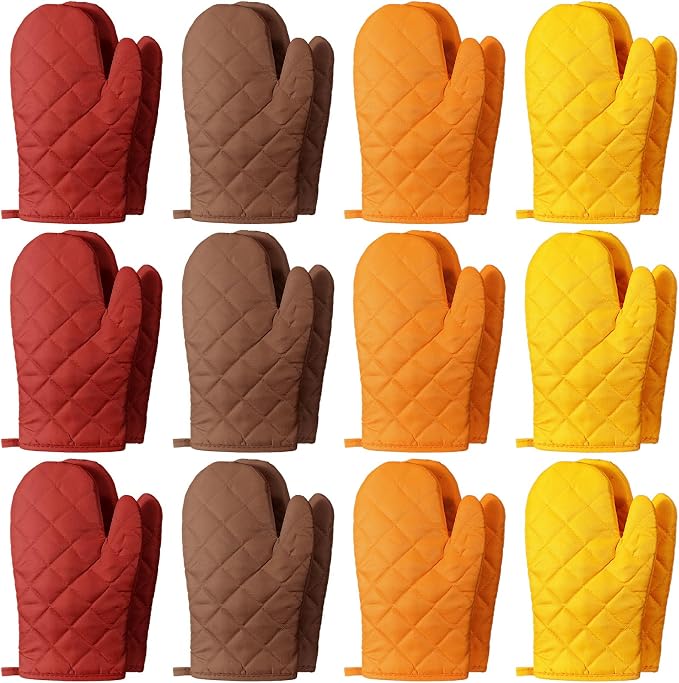 Geyoga 12 Pairs Oven Mitts Heat Resistant Kitchen Long Oven Gloves Mitts Thick Cotton Winter Quilted Baking Flexible Glove Bulk for BBQ Picnic Kitchen Grilling 10.6 Inch (12 Pairs,Orange red)