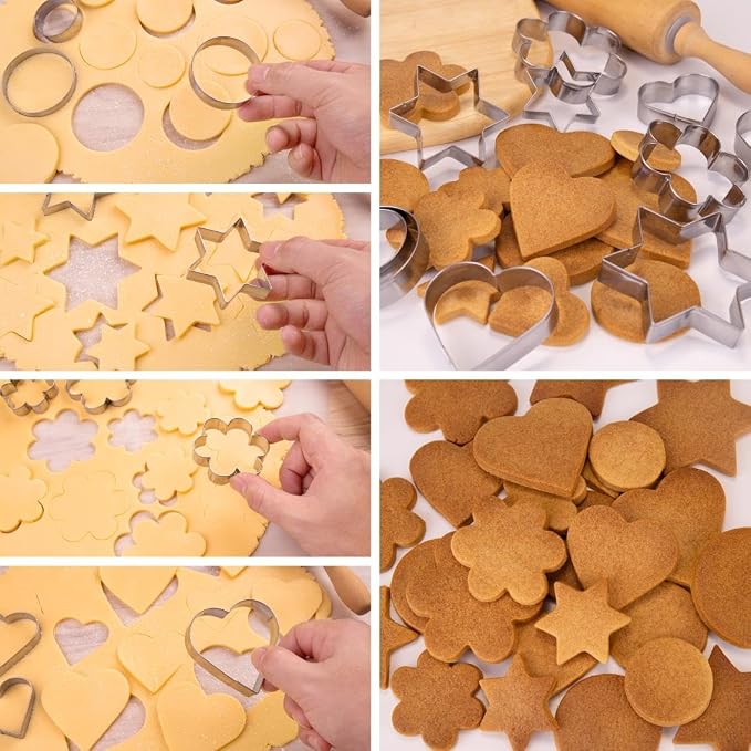 Metal Cookie Cutters Set 12 Pieces, Stainless Steel 3 Heart Cookie Cutters, 3 Star Cookie Cutters, 3 Flower Cookie Cutters, 3 Round Cookie Cutters for Valentine's Day Christmas Holiday