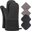 Philorn Oven Mitts and Pot Holders Kitchen Oven Glove | High Heat Resistant 260℃ Extra Long Oven Mitts and Potholder with Non-Slip Silicone Surface for Baking, Cooking, BBQ (Black)